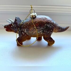 BLOWN GLASS~PINK TRICERATOPS DINOSAUR CHRISTMAS ORNAMENT~SPARKLES RARE